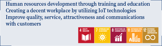 Human resources development through training and education Creating a decent workplace by utilizing IoT technologies Improve quality, service, attractiveness and communications with customers